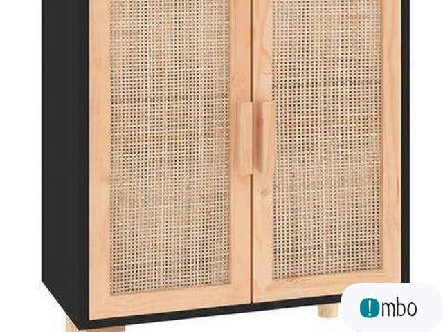 Komoda, czarna, 60x30x70 cm, lita sosna i naturalny rattan(345631) - 1